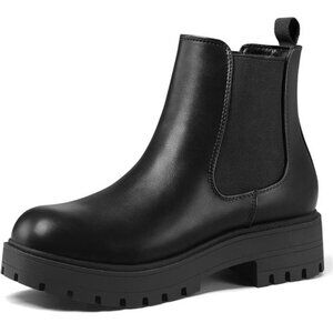 Women's Chelsea boots Low Heel Slip On Lug Sole Elastic Ankle Booties